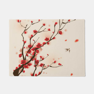 Asian Style Painting, Plum Blossom in Spring Doormat