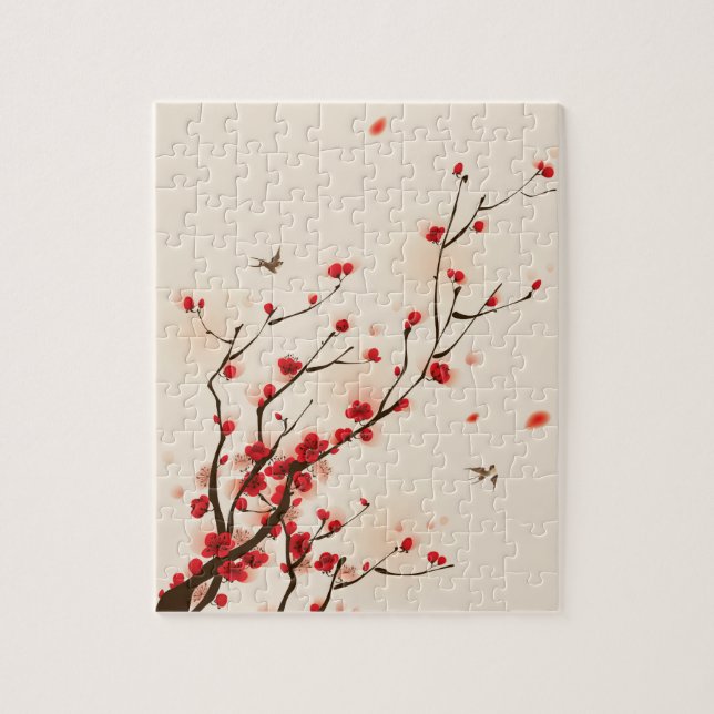 Asian Style Painting, Plum Blossom in Spring Jigsaw Puzzle (Vertical)