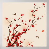 Asian Style Painting Plum Blossom in Spring