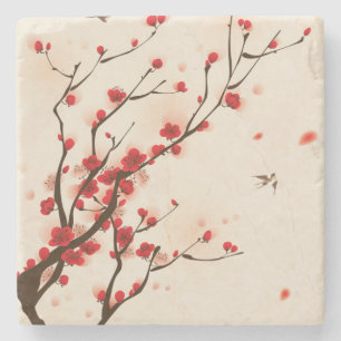 Asian Style Painting, Plum Blossom in Spring Stone Coaster