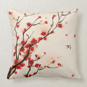Asian Style Painting, Plum Blossom in Spring Throw Pillow
