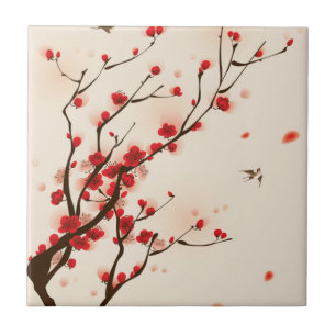 Asian Style Painting, Plum Blossom in Spring Tile