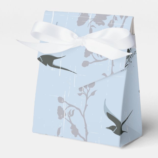 Asian Style Pink Lilies and Roses on Blue Favor Box (Front Side)