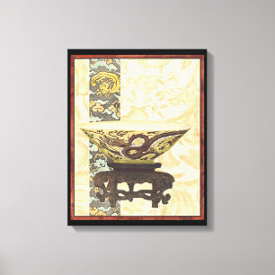 Asian Tapestry with Bowl and Dragon Design Canvas Print