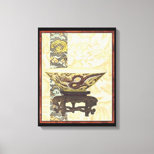 Asian Tapestry with Bowl and Dragon Design Canvas Print (Front)