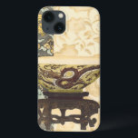 Asian Tapestry with Bowl and Dragon Design iPhone 13 Case<br><div class="desc">A Vision Studios creation,  this decorative Asian tapestry style painting features a lovely bowl with a great dragon design. The bowl is set against a cream background with floral print. Give this as a gift,  or purchase it for yourself!</div>