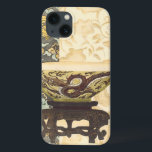 Asian Tapestry with Bowl and Dragon Design iPhone 13 Case<br><div class="desc">A Vision Studios creation,  this decorative Asian tapestry style painting features a lovely bowl with a great dragon design. The bowl is set against a cream background with floral print. Give this as a gift,  or purchase it for yourself!</div>