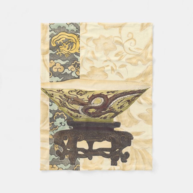 Asian Tapestry with Bowl and Dragon Design Fleece Blanket (Front)