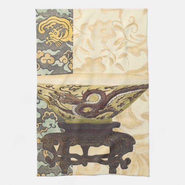 Asian Tapestry with Bowl and Dragon Design Kitchen Towel (Vertical)