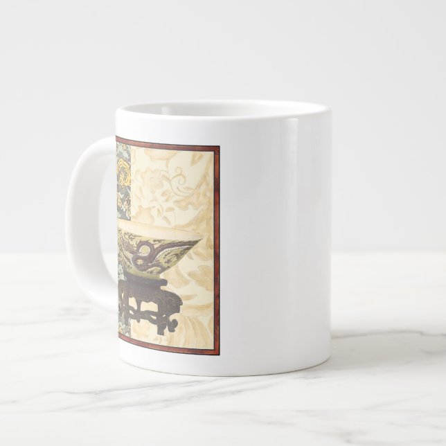 Asian Tapestry with Bowl and Dragon Design Large Coffee Mug (Front Left)