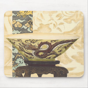 Asian Tapestry with Bowl and Dragon Design Mouse Pad