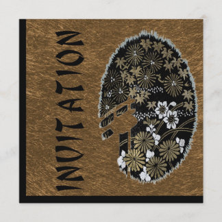 Asian Tea Garden Party Gold and Black Invitation