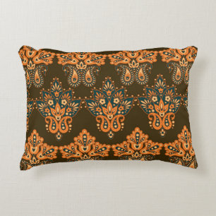Asian Textile Paisley: Floral Vintage Illustration Accent Pillow