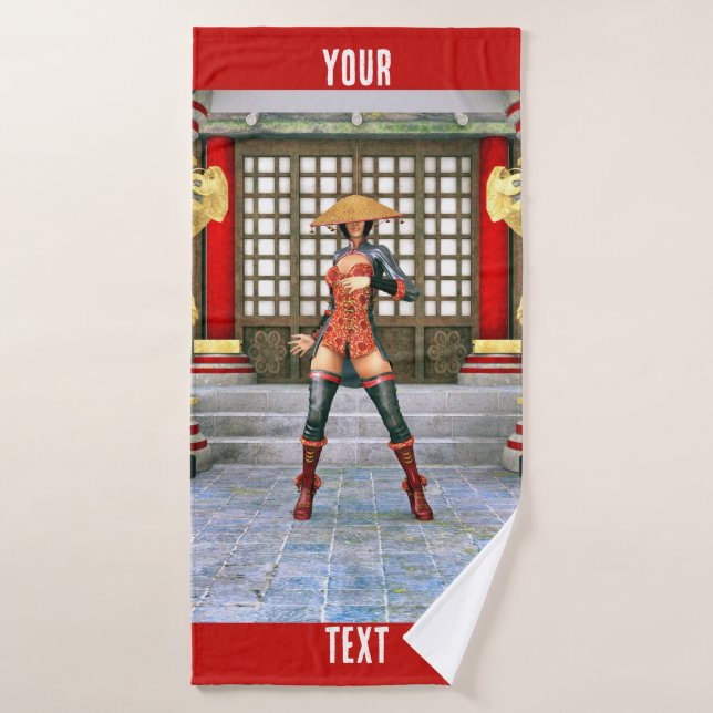 Asian Warrior Maiden Fantasy Samurai Artwork Bath Towel (Bath Towel)