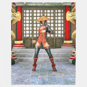 Asian Warrior Maiden Fantasy Samurai Artwork Fleece Blanket