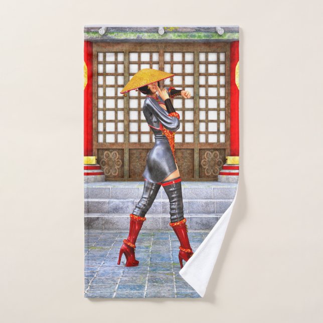 Asian Warrior Maiden Fantasy Samurai Artwork Hand Towel (Hand Towel)