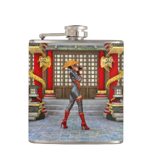 Asian Warrior Maiden Fantasy Samurai Artwork Hip Flask