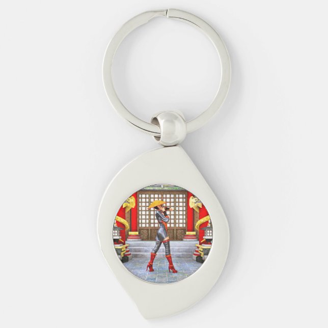 Asian Warrior Maiden Fantasy Samurai Artwork Keychain (Front)