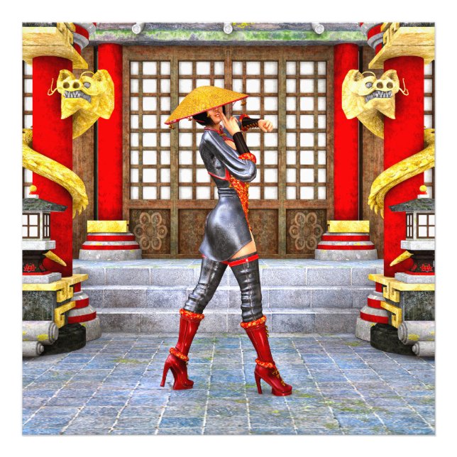 Asian Warrior Maiden Fantasy Samurai Artwork Photo Print (Front)