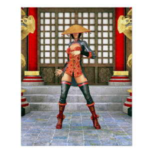 Asian Warrior Maiden Fantasy Samurai Artwork Poster