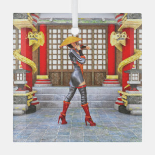 Asian Warrior Maiden Glass Ornament