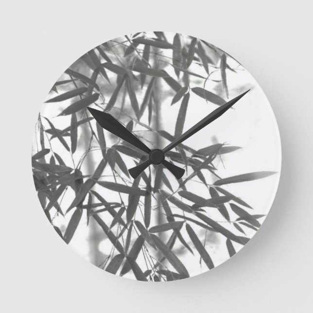 Asian wash painting style (sumi-e) style bamboo round clock (Front)