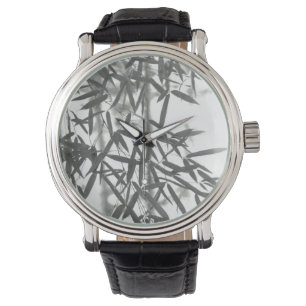Asian wash painting style (sumi-e) style bamboo watch