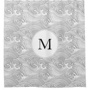 ASIAN WAVE PATTERN CUSTOM INITIAL Shower Curtain