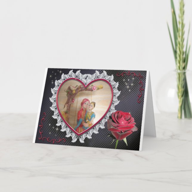 Asian Wedding Couple on Heart Swing Art Print/ Holiday Card (Front)