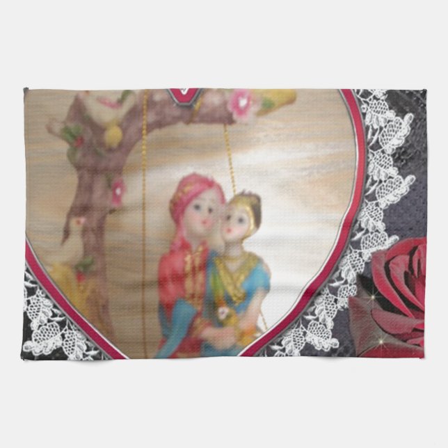 Asian Wedding Couple on Heart Swing Art Print/ Kitchen Towel (Horizontal)