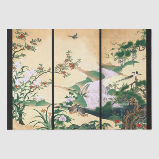 Asian Wisteria Floral Doves Waterfall Tissue Paper (Front)