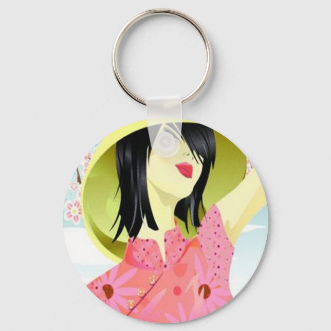 Asian Woman Chain Keychain (Front)