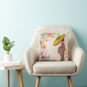 Asian Woman Throw Pillow