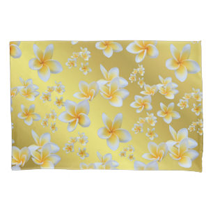 asian, yellow, white, bloom, bright, gold, floral pillowcase