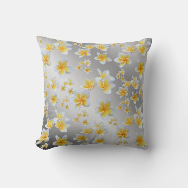 asian, yellow, white, bloom, bright, gold, floral throw pillow (Front)