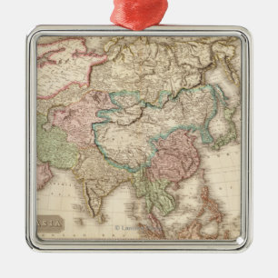 AsiaPanoramic MapAsia 12 Metal Ornament