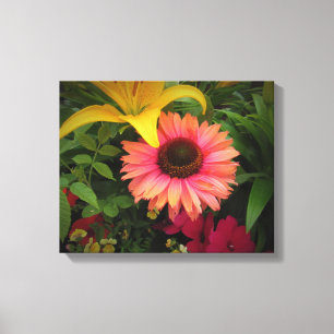 Asiatic Lilies and Coneflower in Black Vignette Canvas Print