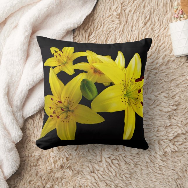 Asiatic Lilies on Black Throw Pillow (Blanket)