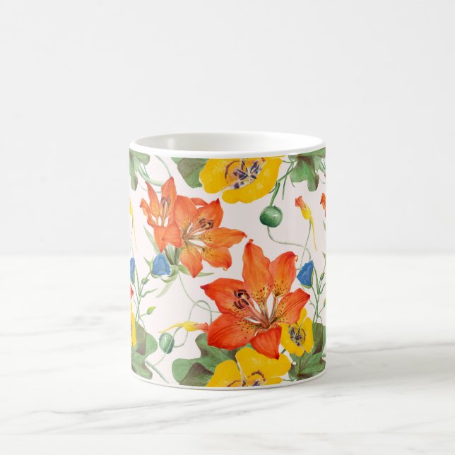Asiatic lilies tulips morning glories pattern coffee mug (Center)