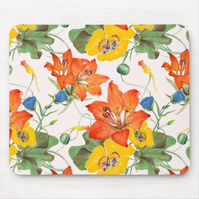 Asiatic lilies tulips morning glories pattern mouse pad (Front)