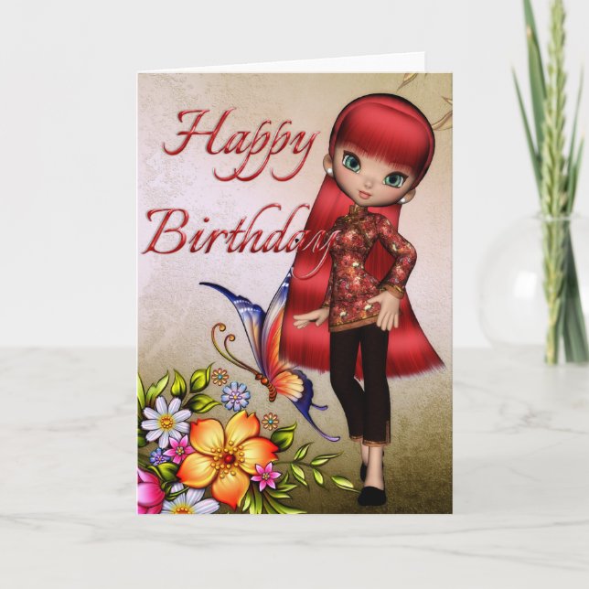 Asiatique Fleurs magnifiques Joyeuses Carte Annive (Devant)