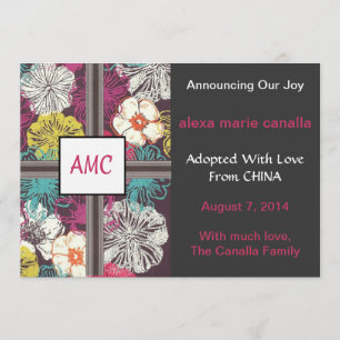 Asiatique Floral Monogramme Faire-part d'adoption