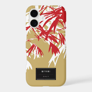 Asiatique Oriental Chinois Rouge Or Feuilles de Ba