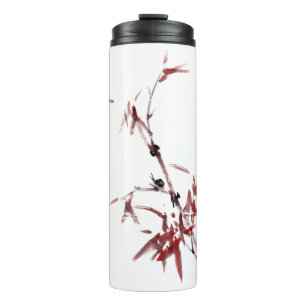Asiatische Kunst mit Schnecke und Rotem Bambus Thermal Tumbler