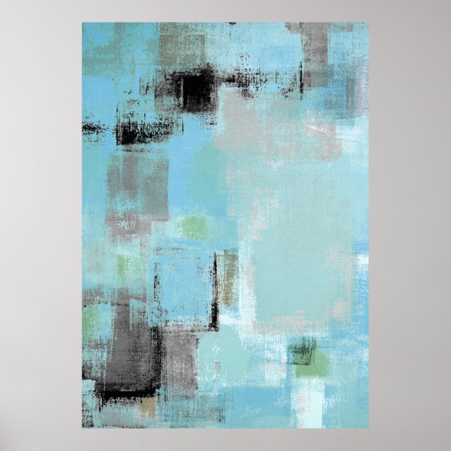 'Aside' Blue and Gray Abstract Art Poster Print (Front)