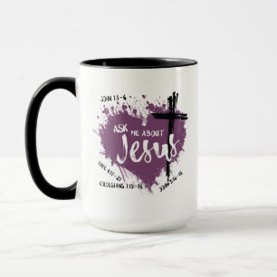 ASK ABOUT JESUS Gospel Evangelism Purple Graffiti Mug