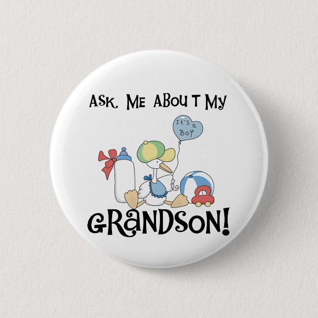 Ask About My Grandson Tshirts and Gifts 2 Inch Round Button (Front)