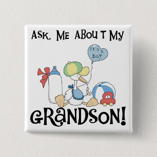 Ask About My Grandson Tshirts and Gifts 2 Inch Square Button