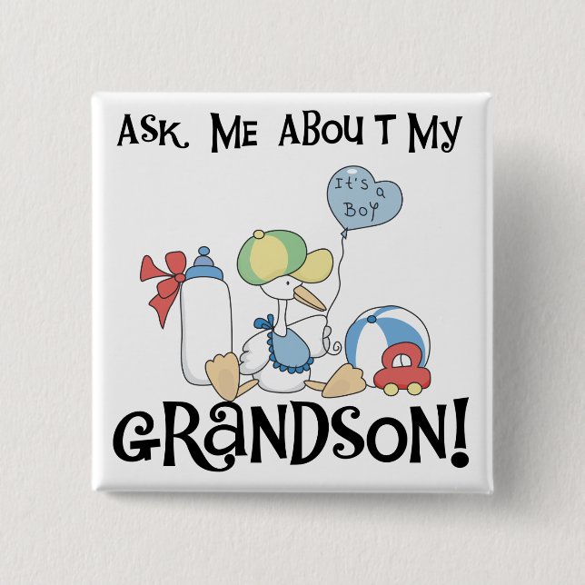 Ask About My Grandson Tshirts and Gifts 2 Inch Square Button (Front)