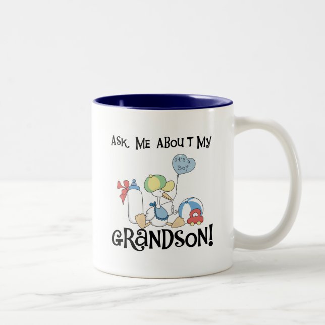 Ask About My Grandson Tshirts and Gifts Two-Tone Coffee Mug (Right)